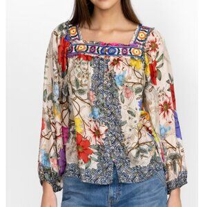 Johnny Was Archibal Luciana Floral Boho Silk Blouse Top Size M